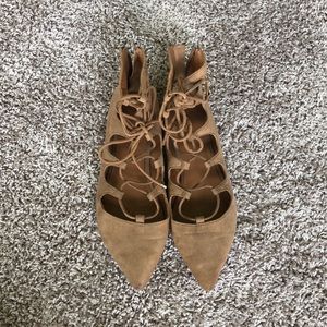 Aldo tan suede lace up flat